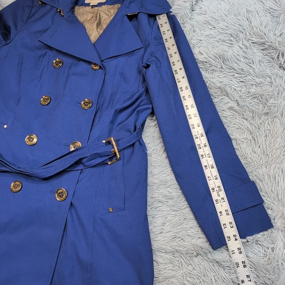 Michael Kors Jacket Womens M Blue Trench Coat‎ Button Up Pockets Career Preppy